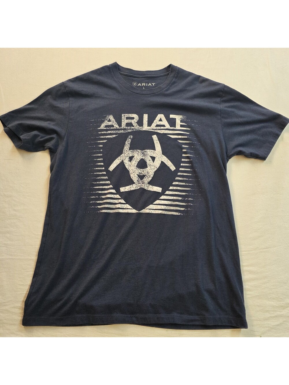 Ariat Mens Large Blue Heather Graphic Logo Short Sleeve T-Shirt Cotton Blend